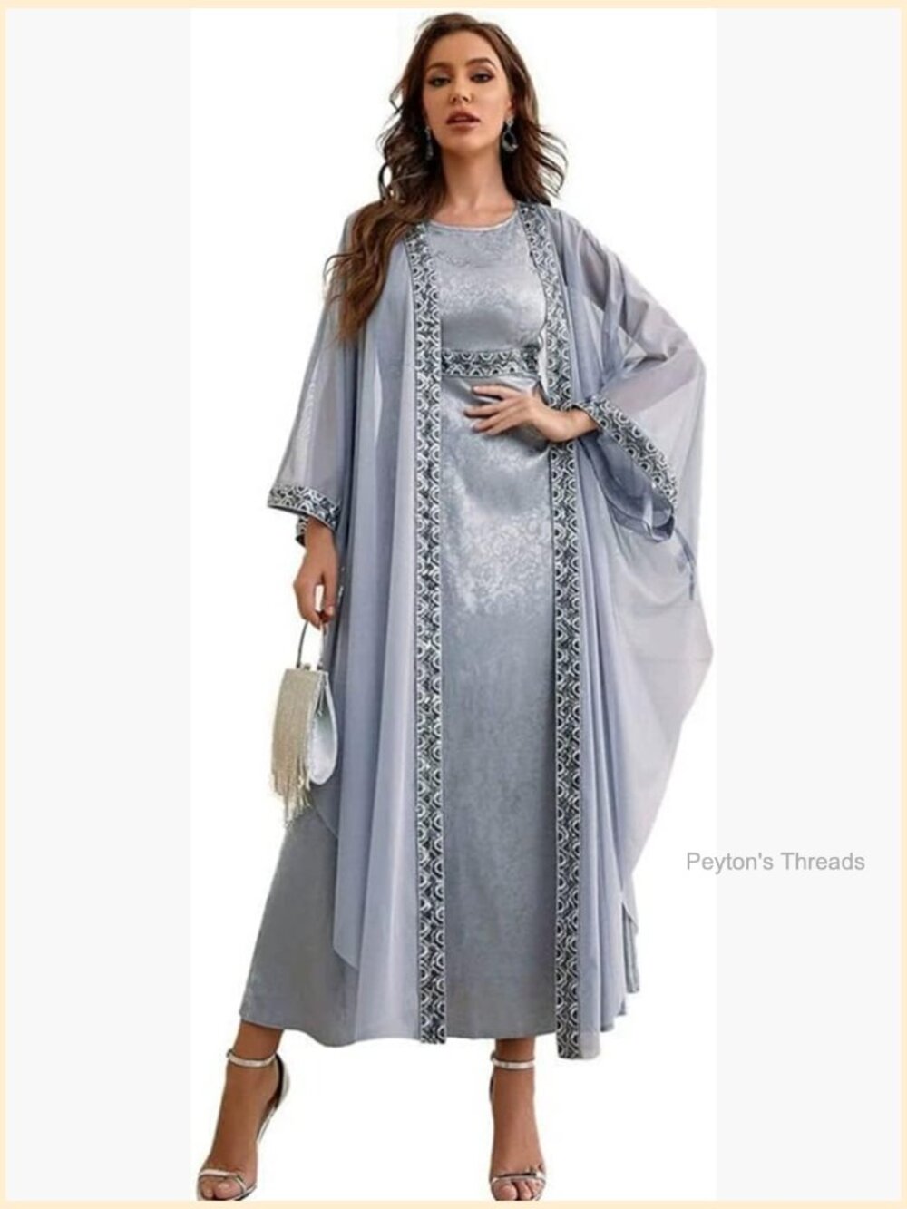 Embroidered Jalabiya Chiffon Abaya Dress Women Muslim Eid Casual Formal Maxi
